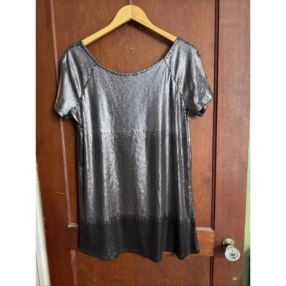 Free People Drenched in Sequins Mini Dress Size S Silver Gunmetal Ombré